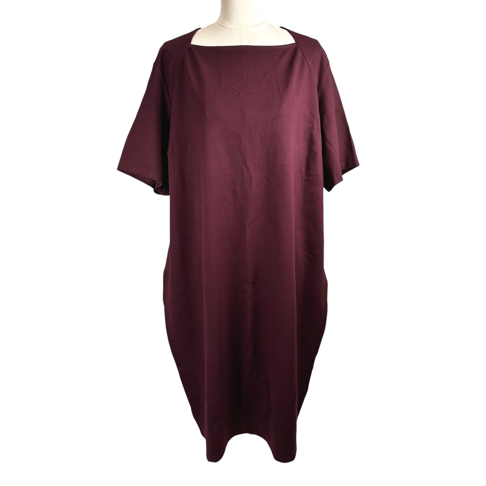 NWT Universal Standard Envelope Neck Ponte Dress Blk Cherry Plus SZ L Fits 22 24